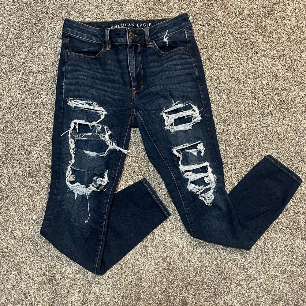 American Eagle Outfitters Dark Blue Distressed Skinny Jeans